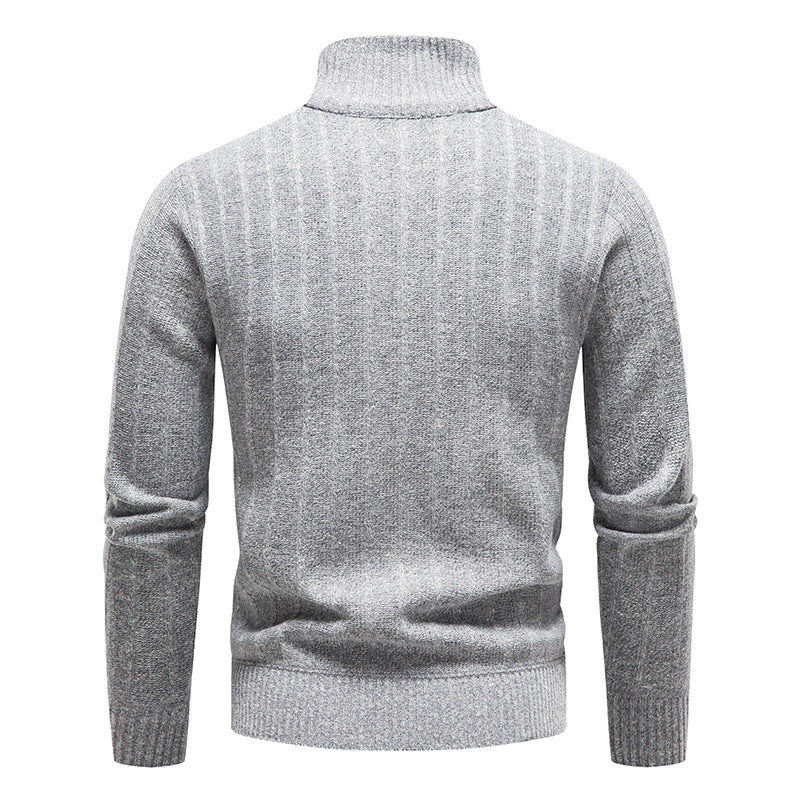 Suéter de cuello alto para hombre nuevo, jersey de polar a rayas