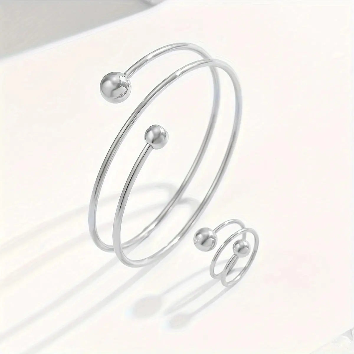 "14K Gold Plated Minimalist Bangle and Ring Set"