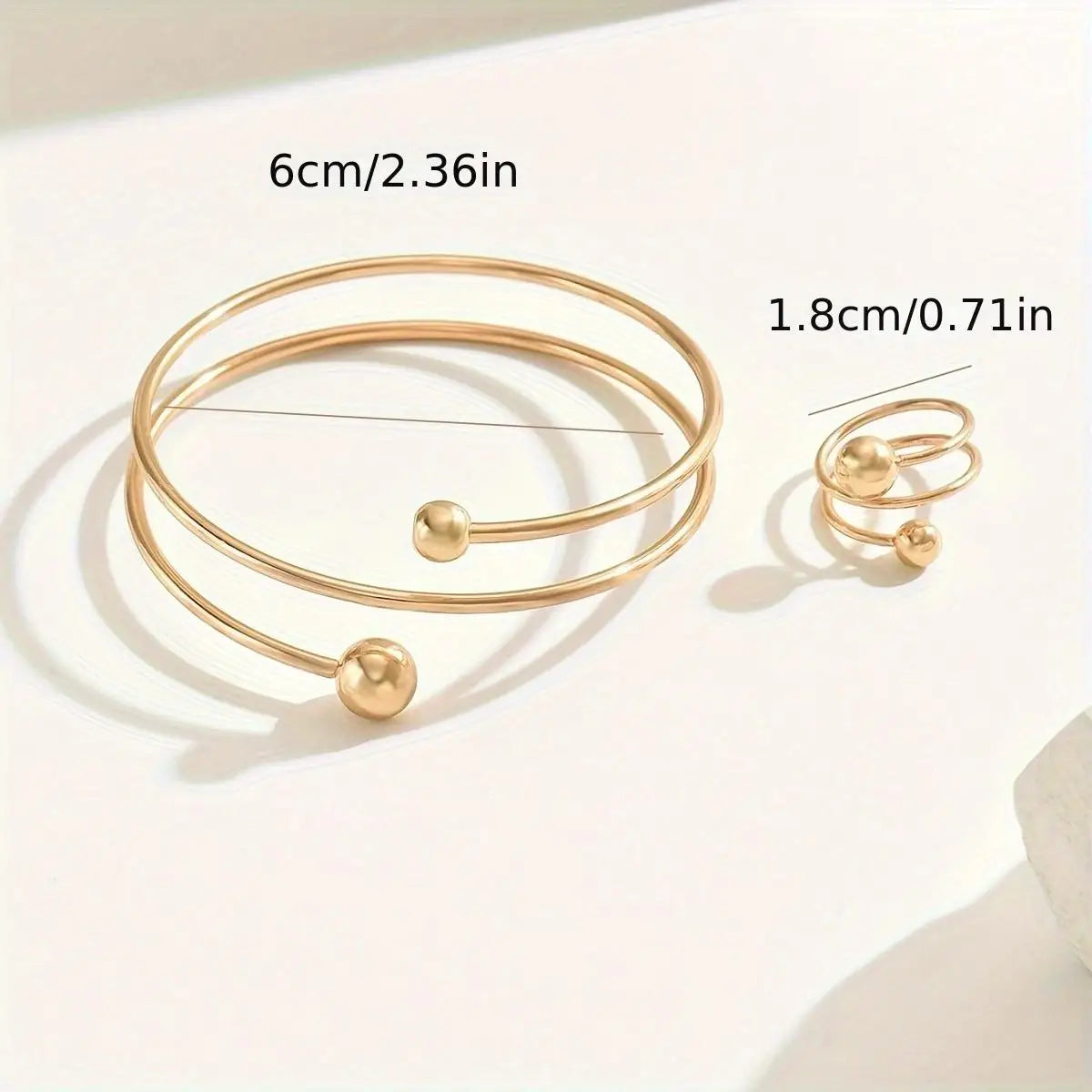 "14K Gold Plated Minimalist Bangle and Ring Set"