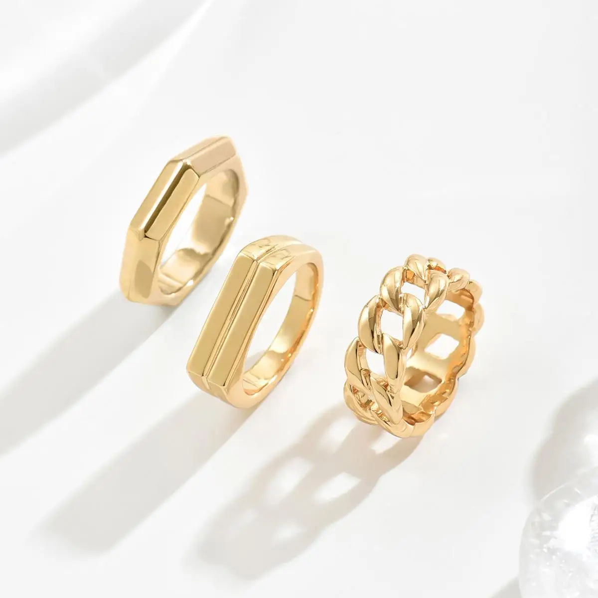 "14K Gold Plated Geometric Ring Set"