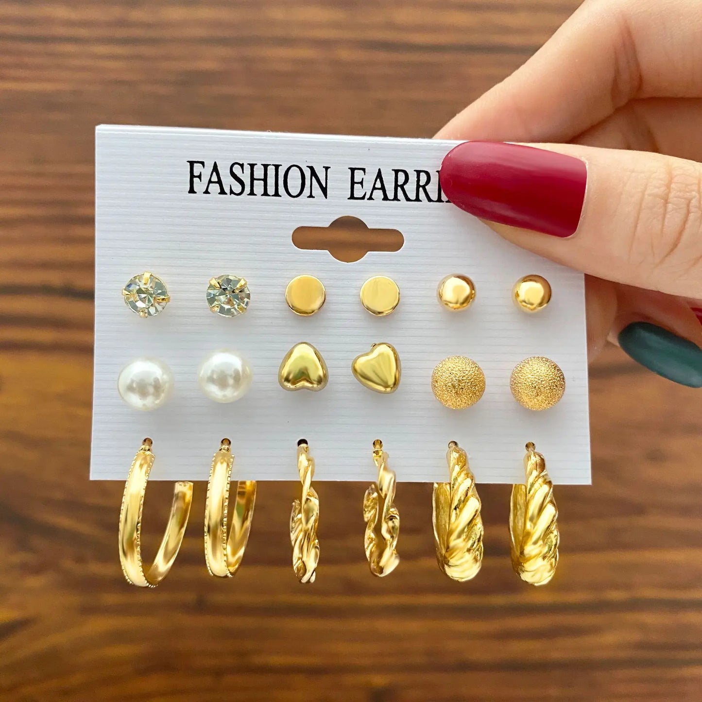 24 Pcs European and American Boho Big Circle Hoop Earring Set for Women Gold Color Vintage Pearl Earring Heart Zircon Jewelry