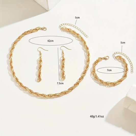 "14K gold plated Stylish Gold Chain Link Necklace, Bracelet, and Earring Set"