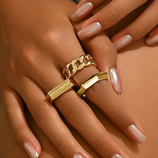 "14K Gold Plated Geometric Ring Set"