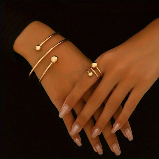 "14K Gold Plated Minimalist Bangle and Ring Set"