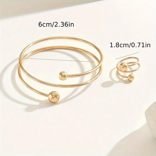 "14K Gold Plated Minimalist Bangle and Ring Set"